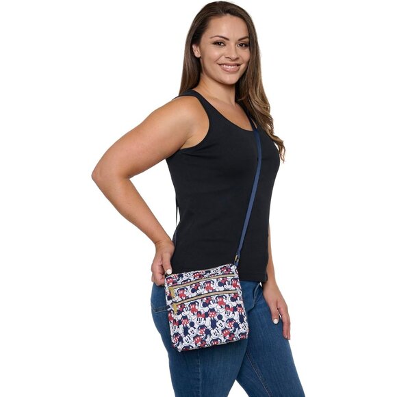 Chic Mickey & Minnie Mouse Navy Nylon Crossbody Purse with Adjustable Strap - Picture 7 of 9